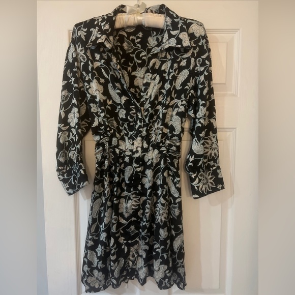 Zara Black Floral Print Collared Button Down 3/4 Sleeve Dress Size Small EUC - Picture 1 of 6